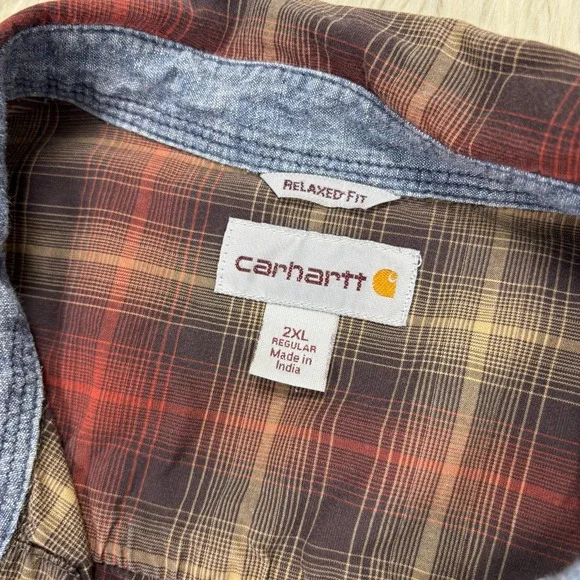 Carhartt Men's 2XL Relaxed Fit Plaid Pearl Snap Long Sleeve Shirt Western Workwe - Picture 4 of 8